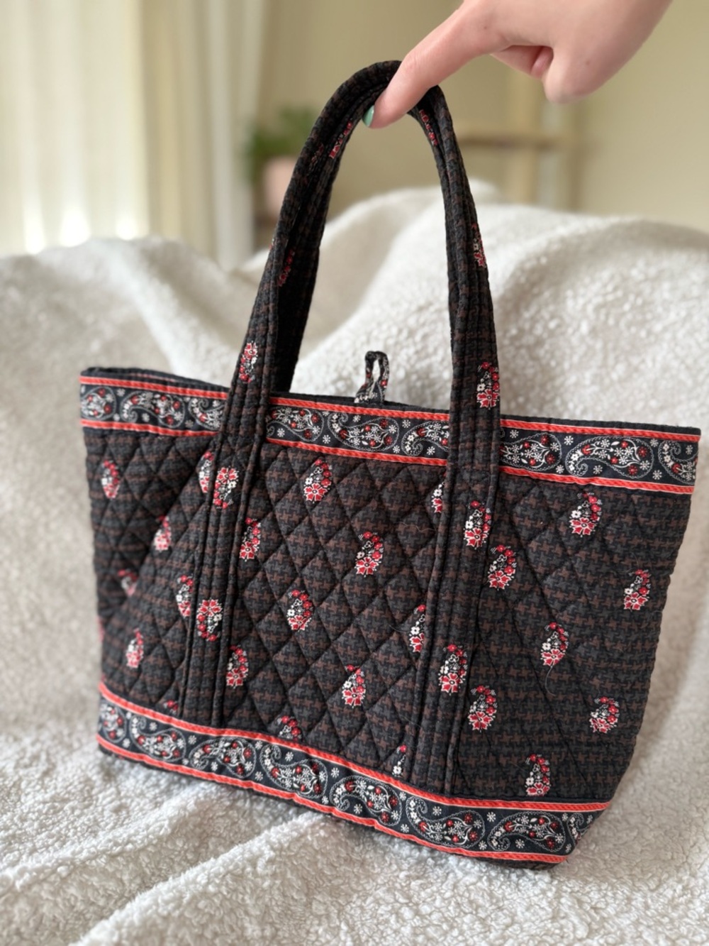 Y2K Vintage Vera Bradley Toggle Tote Bag Brown Houndstooth pre 2006 - Picture 6 of 7